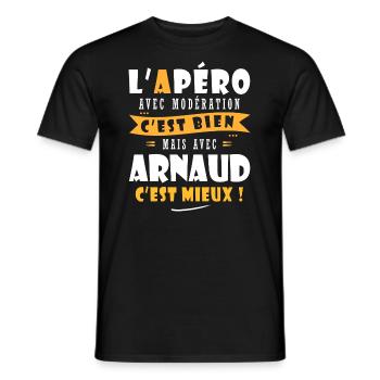 Arnaud Apero T shirt Humour personnalisé arnaud - T-shirt homme - noir - Devant - AI Model Male 178 light (178cm)