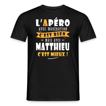 Matthieu Cadeau Humour cadeau Matthieu - T-shirt homme - noir - Devant - AI Model Male 178 light (178cm)