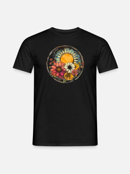 Soleil avec des fleurs - T-shirt homme - noir