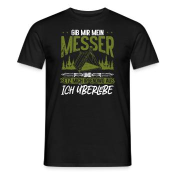 Tenue de bushcraft Survie Camping Bushcrafting - T-shirt homme - noir - Devant - AI Model Male 178 light (178cm)