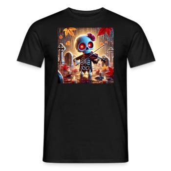 An adorable skeleton plays the violin in the rain - Men's T-Shirt - black - Front - AI Model Male 178 light (178cm)