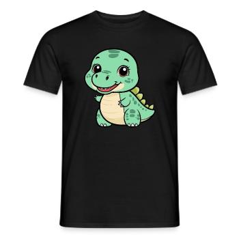 Cute Dino with a Grin - Green - Men's T-Shirt - black - Front - AI Model Male 178 light (178cm)