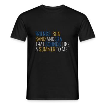 Amis, soleil, sable et mer, c’est l’été - T-shirt homme - noir - Devant - AI Model Male 178 light (178cm)