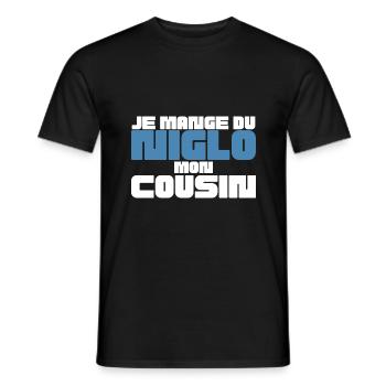 Je mange du Niglo mon cousin, humour gitan - T-shirt homme - noir - Devant - AI Model Male 178 light (178cm)