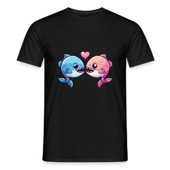 Piranha Paar Liebe Fische Valentinstag - Männer T-Shirt - Schwarz - Vorne - AI Model Male 178 light (178cm)
