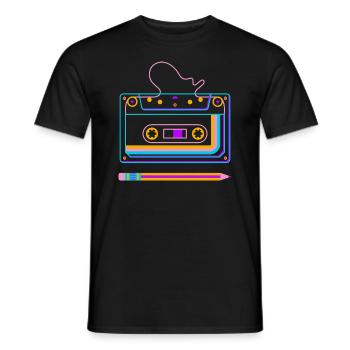 Retro Tape Cassette And Pen, 80s Eighties, Rewind - Men's T-Shirt - black - Front - AI Model Male 178 light (178cm)