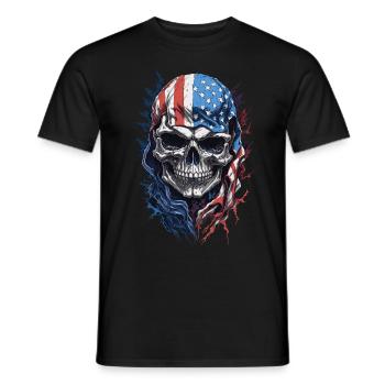 Stylish USA Skull Flag Sunglasses - Men's T-Shirt - black - Front - AI Model Male 178 light (178cm)