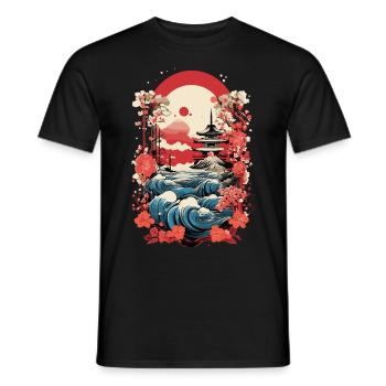 Japan Vintage: Japanese Mountain Idyll - Men's T-Shirt - black - Front - AI Model Male 178 light (178cm)