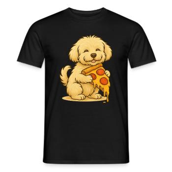 Maltipoo & Pizza – Funny Food Dog - Men's T-Shirt - black - Front - AI Model Male 178 light (178cm)