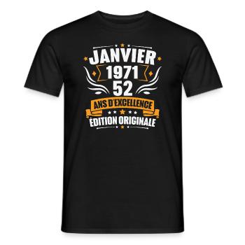 Vintage Cadeau Janvier 1971, 52 Ans Anniversaire - T-shirt homme - noir - Devant - AI Model Male 178 light (178cm)