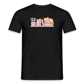 Livres, plantes et chat - T-shirt homme - noir - Devant - AI Model Male 178 light (178cm)