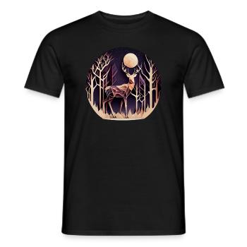Hirsch mit Mond im Wald mit Bäumen - Papercut - Männer T-Shirt - Schwarz - Vorne - AI Model Male 178 light (178cm)