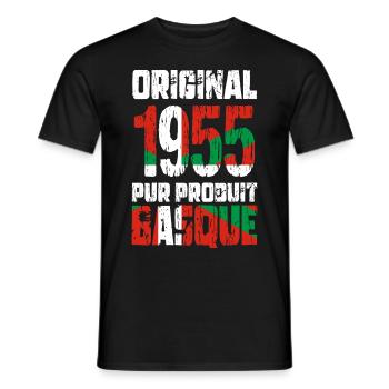 Anniversaire 70 ans - Original - 1955 - Basque - T-shirt homme - noir - Devant - AI Model Male 178 light (178cm)