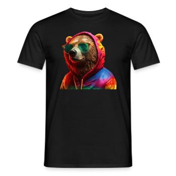 Bear with Sunglasses Colorful Cool Bears Forest Animal - Men's T-Shirt - black - Front - AI Model Male 178 light (178cm)