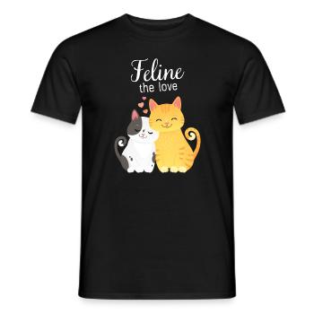 Feline The Love - Valentines Cat Couple - Männer T-Shirt - Schwarz - Vorne - AI Model Male 178 light (178cm)