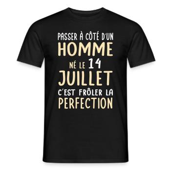 Anniversaire - Né le 14 Juillet Frôler perfection - T-shirt homme - noir - Devant - AI Model Male 178 light (178cm)