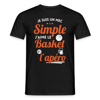 Mec simple aime le basket et l'apéro - T-shirt homme - noir - Devant - AI Model Male 178 light (178cm)