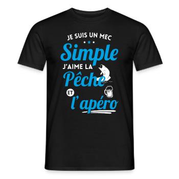 Je suis un mec simple j'aime la pêche et l'apéro - T-shirt homme - noir - Devant - AI Model Male 178 light (178cm)