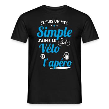 Je suis un mec simple j'aime le vélo et l'apéro - T-shirt homme - noir - Devant - AI Model Male 178 light (178cm)