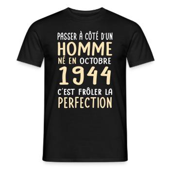 80th Birthday - Born in October 1944 - Men's T-Shirt - black - Front - AI Model Male 178 light (178cm)