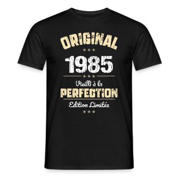 Anniversaire 40 ans - Original - 1985 - T-shirt homme - noir - Devant - AI Model Male 178 light (178cm)