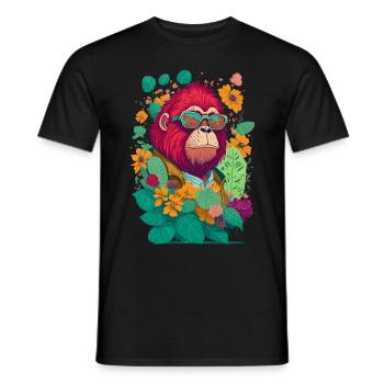 Gorilla mit Sonnenbrille und Blumen Illustration - Männer T-Shirt - Schwarz - Vorne - AI Model Male 178 light (178cm)