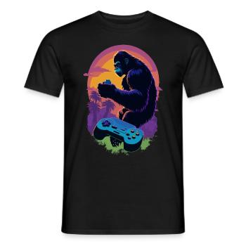 Gamer gorilla with gamepad illustration - Men's T-Shirt - black - Front - AI Model Male 178 light (178cm)
