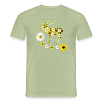 wild deer with sunflowers and daisies - Men's T-Shirt - sage - Front - AI Model Male 178 light (178cm)
