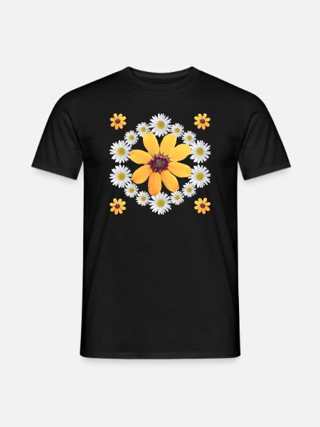 Daisies Orange Blossom Daisies Floral Pattern - Men's T-Shirt - black
