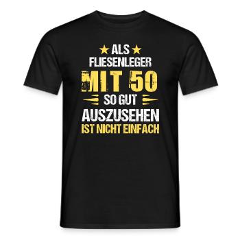 At 50, good-looking tiler - Men's T-Shirt - black - Front - AI Model Male 178 light (178cm)