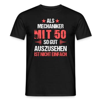 With 50 good-looking mechanic - Men's T-Shirt - black - Front - AI Model Male 178 light (178cm)