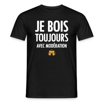 je bois toujours avec modération - T-shirt homme - noir - Devant - AI Model Male 178 light (178cm)