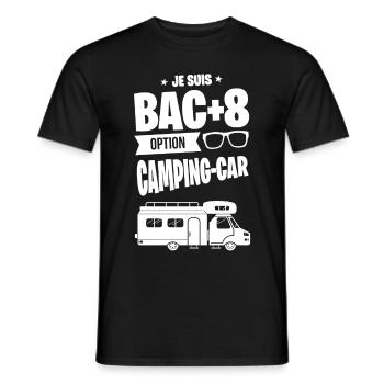 BAC+8 CAMPING-CAR cadeau campeur humour original - T-shirt homme - noir - Devant - AI Model Male 178 light (178cm)
