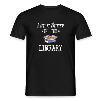 BOOK READER / BOOK FAN: Life In Library - Men's T-Shirt - black - Front - AI Model Male 178 light (178cm)