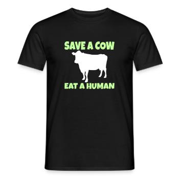 Vegan Vegetarian: Save a Cow eat a Human - Männer T-Shirt - Schwarz - Vorne - AI Model Male 178 light (178cm)