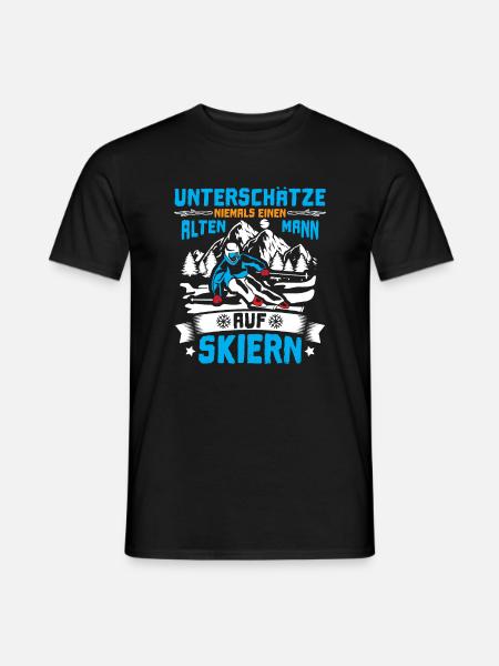 Skifahren Alter Mann auf Skiern - Männer T-Shirt - Schwarz