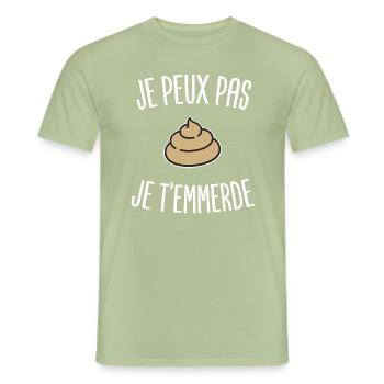 je t'emmerde | merde insulte connard va te faire - T-shirt homme - vert sauge - Devant - AI Model Male 178 light (178cm)