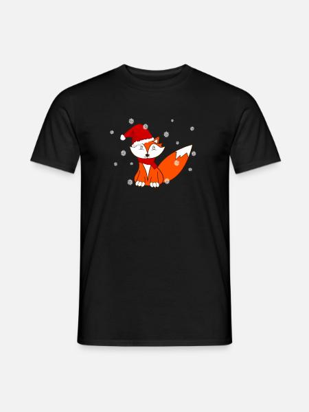 Weihnachts Fuchs in Schneeflocken - Männer T-Shirt - Schwarz