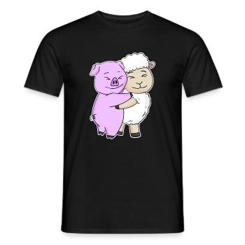 Pig and sheep cuddle cute animals - Men's T-Shirt - black - Front - AI Model Male 178 light (178cm)