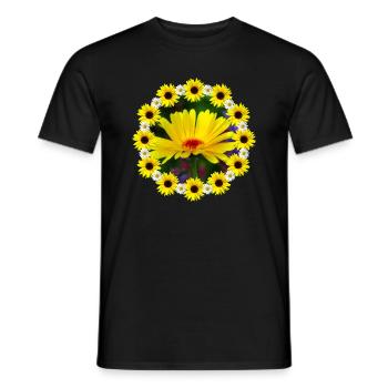 yellow marigold sunflower daisies flower - Men's T-Shirt - black - Front - AI Model Male 178 light (178cm)