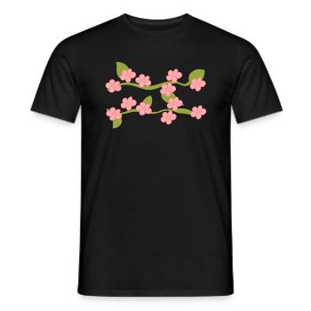 flowers pink line branch plants nature - Men's T-Shirt - black - Front - AI Model Male 178 light (178cm)