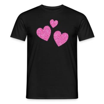 3 cœurs roses scintillants coeur - T-shirt homme - noir - Devant - AI Model Male 178 light (178cm)