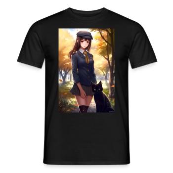 Anime Mädchen Manga Katze Geschenk - Männer T-Shirt - Schwarz - Vorne - AI Model Male 178 light (178cm)