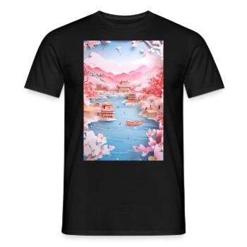 Japan Lake Landscape Nature Gift - Men's T-Shirt - black - Front - AI Model Male 178 light (178cm)