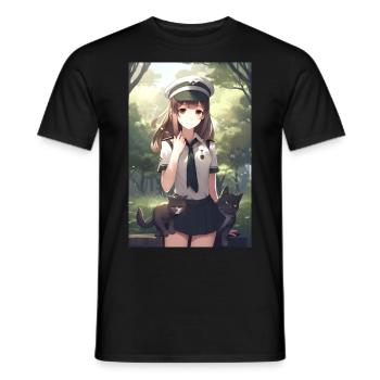 Anime Fille Cat Uniforme Cadeau - T-shirt homme - noir - Devant - AI Model Male 178 light (178cm)