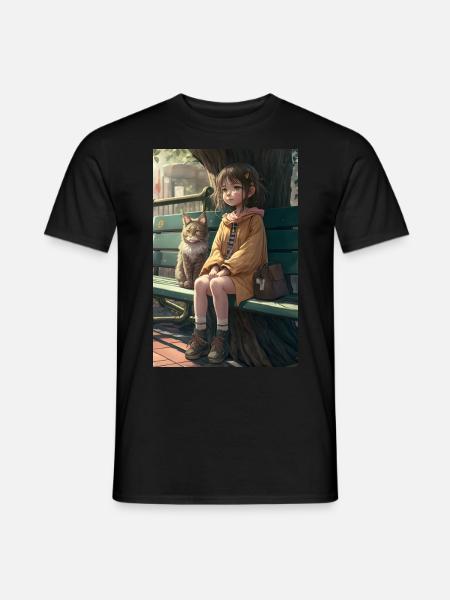 Manga Mädchen Katze Geschenk - Männer T-Shirt - Schwarz