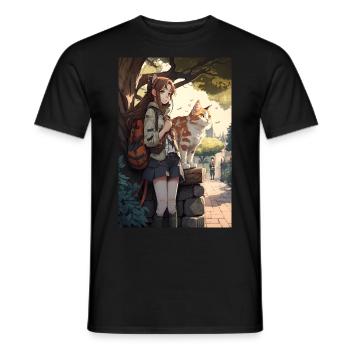 Anime Manga Katze Frau Geschenkidee - Männer T-Shirt - Schwarz - Vorne - AI Model Male 178 light (178cm)