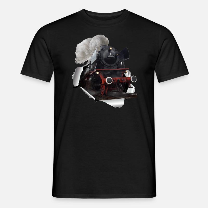 Dampflok durchbricht Papier - Männer T-Shirt - Schwarz
