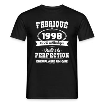 Anniversaire 25 ans - Fabriqué en 1998 - T-shirt homme - noir - Devant - AI Model Male 178 light (178cm)