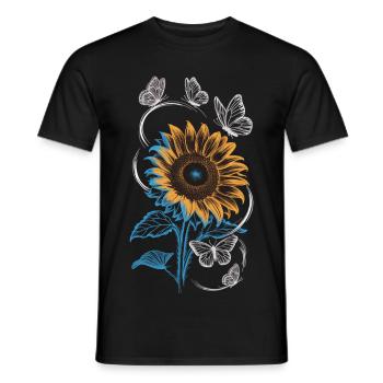 Sonnenblume T-Shirt mit Schmetterlingen - Männer T-Shirt - Schwarz - Vorne - AI Model Male 178 light (178cm)